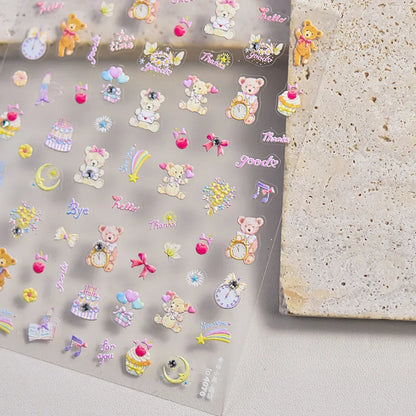 Graffiti Cat Claw Rabbit Bunny Bear Dog Flower Lovely Animal Fruit Dim Sum Candy Sunflower Adhesive 5D Nail Art Stickers Decal