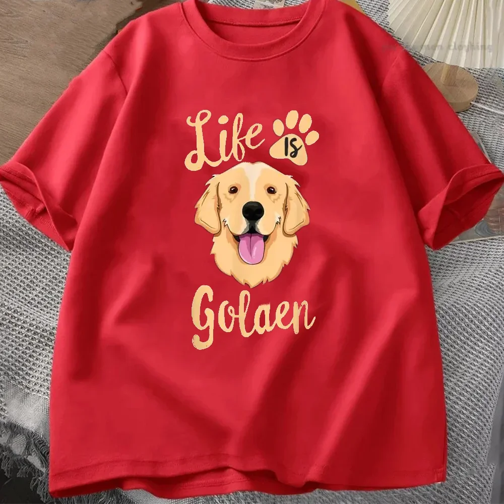 the GOLDEN LIFE - Life Is Golden Retriever T-Shirt, Men/Women Dog Owner Gift T-Shirt, Cotton Loose Casual T-Shirts, Unisex Tops Tees O-Neck Oversized