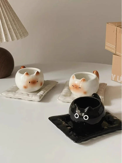 Cute Ceramic Cup Creative Siamese Cat Shaped Mug Coffee Cups Office Milk Cup Household Drinking Utensil Funny Birthday Gift