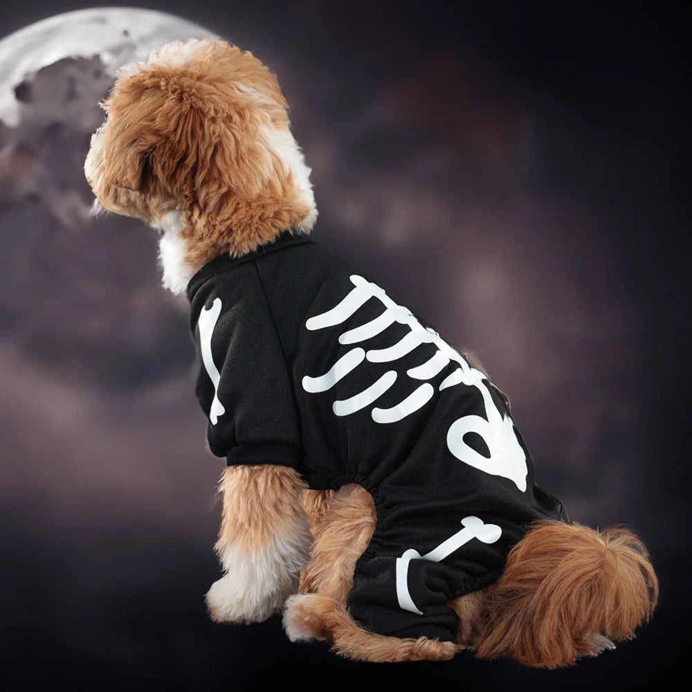 Luminous Halloween Pet Dog Clothes Skeleton Cosplay Dog Cat Sweatshirt Pet Dress Up Jumpsuits Cute Four Legged Puppy Coat