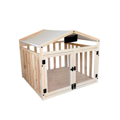 the WOODEN DOGHOUSE - Doghouse, Dog Cage, Wooden Enclosed Pet Fence for Small/Medium/Large Dogs, Indoor/Outdoor Kennel, Playpen Barrier