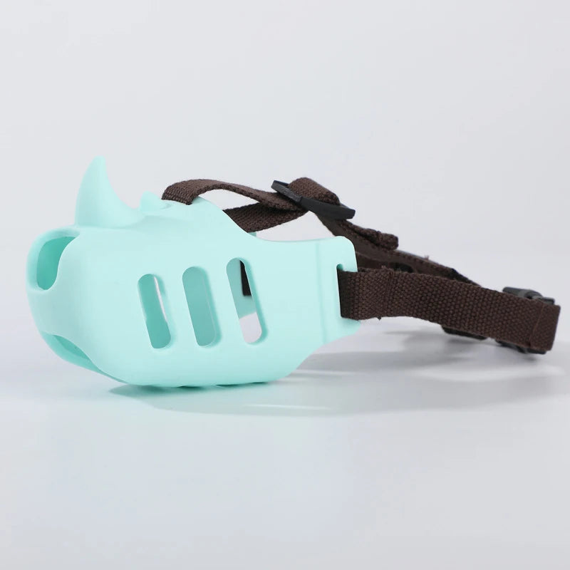 the RHINOSHIELD PET MUZZLE - Pet Dog Muzzle, Silicone Pet Muzzle, Anti-Biting, Barking, and Eating, Rhinoceros-Shaped Medium and Large Dog Muzzle