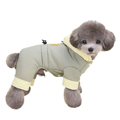 Waterproof Dog Jumpsuit with Hat Warm Fleece Linner Winter Dog Onesie 4-Legs Puppy Pet Jacket Padded Dog Clothes for Small Dogs