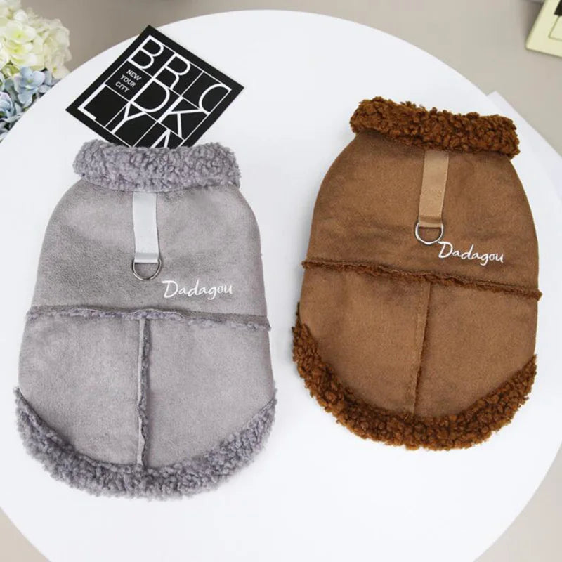British Style Dog Jacket Lamb Fleece Winter Warm Dog Clothes for Small Dogs Puppy Costume Chihuahua Coat Pet Pug Yorkie Outfits
