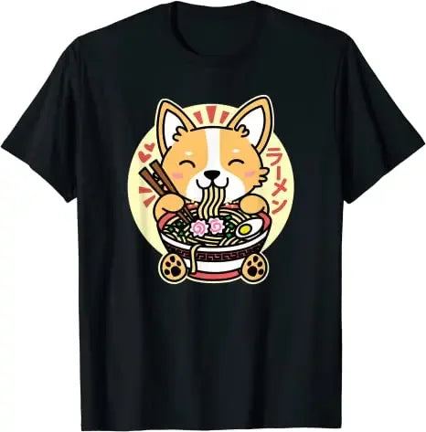 the HAPPY CORGI - Corgi in Pocket Funny Crazy Dog Lover Gift T-Shirt, Kawaii Ramen Cute Anime Dog-Corgi Japanese Noodles Dark Tees Halloween Costume