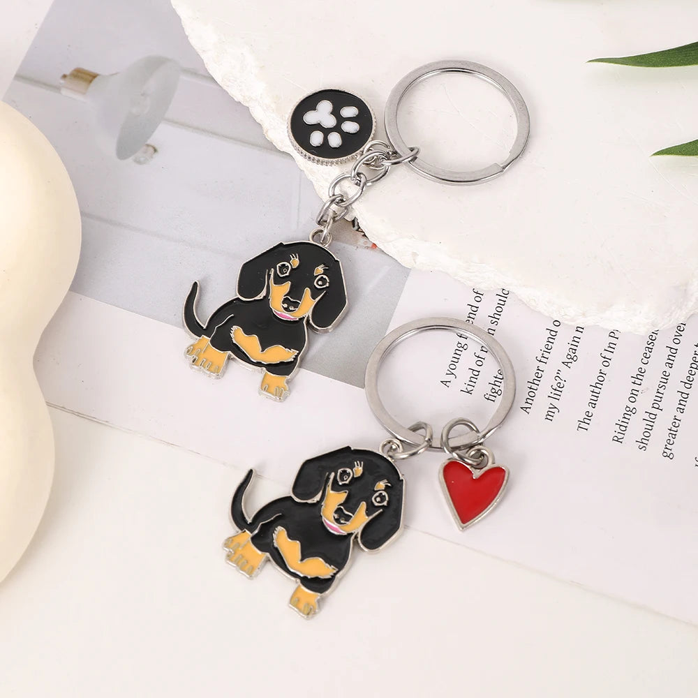 Metal Cute Dachshund Bulldog Dog keychains car key ring pet dogs heart Tag key men gift Metal Pendant best friend gifts