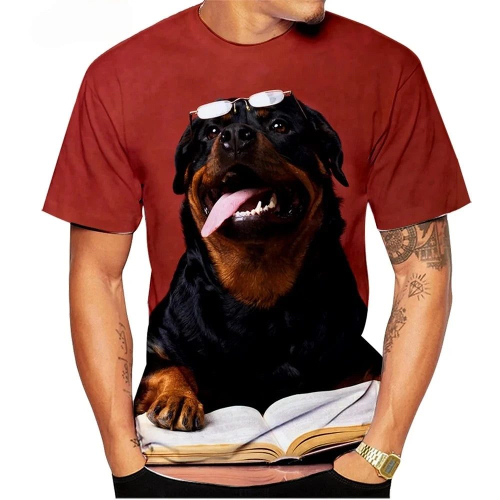 the ROTTWEILER - Cute Pet Dog Summer Men's T-Shirt, 3D Rottweiler Fashion Print Short Sleeve Outdoor Casual Tee, Loose Comfortable Men's Clothing