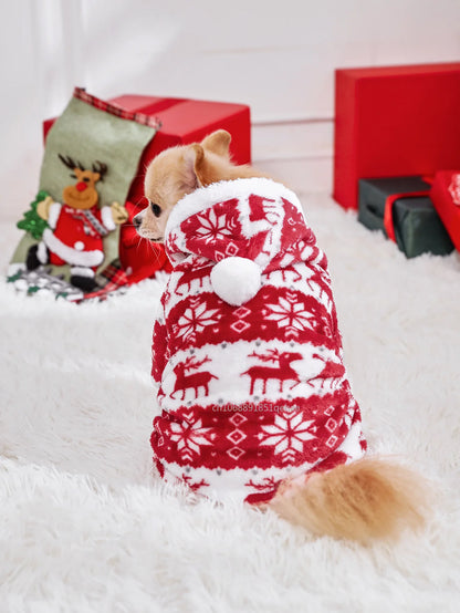 the JOLLY JAMMIES PET PAJAMAS - Winter Dog Christmas Jumpsuit, Clothes Warm Plush Pet Pajamas for Small/Medium Dogs/Cats, Overalls Puppy, Warm Dog Clothing