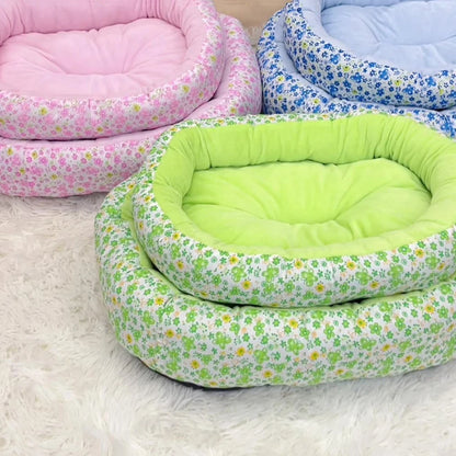 All Seasons Soft Flower Cute Small Cat Sofa Bed Comfortable Medium Dog Bed House Elastic Medium Cat Nest Kennel Accessories