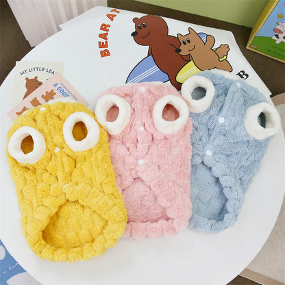 Winter Cat Dog Clothes with Buckle Sweet Bear Print Pet Plush Sweater for Small Dogs Pomeranian Chihuahua Puppy Button Jacket