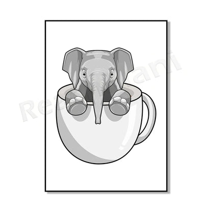 Cat in coffee mug, guinea pig, pug, rabbit, elephant, cat, mug animal canvas poster art picture home decor