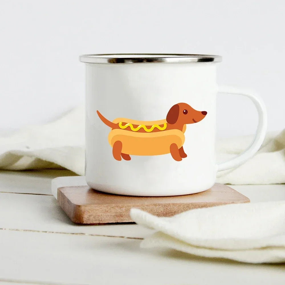 Funny Dachshund Print Creative Enamel Mug Coffee Wine Mugs Cartoon Dogs Paw Party Drink Beer Juice Milk Cups Gifts for Lover Dog