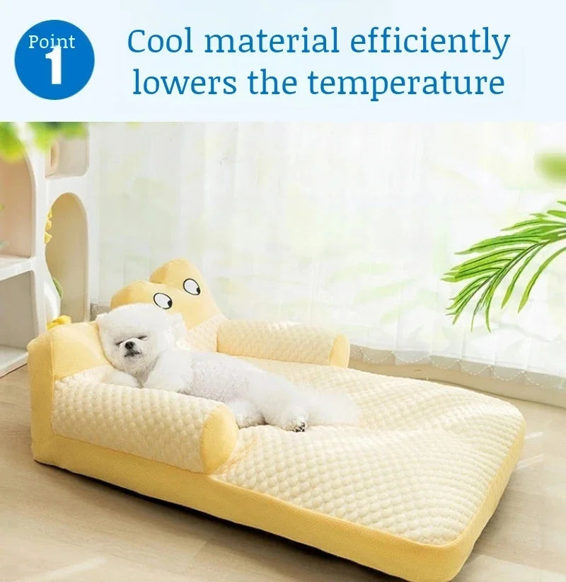 Pet Cooling Pad with L Shaped Pillow and Two Cute Eyes Pattern for Dogs and Cats Washable Ice Cooling Mat Summer Comfort Design