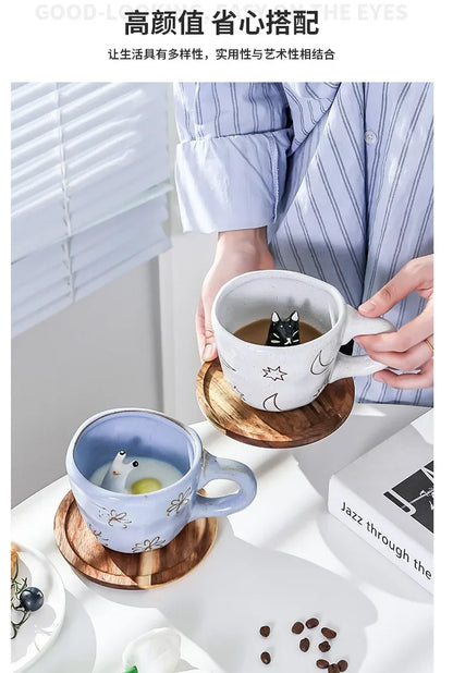 360ml Cups Ceramic Funny Cartoon Animal Tea Milk Cups Cute Handmade 3D Snail Daisy Dog Cat Coffee Mugs Creative Unique Gifts