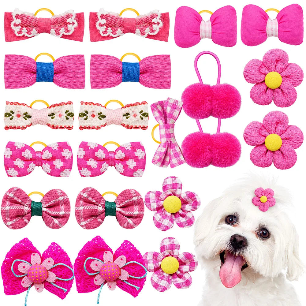 10pcs Sweet Style Dog Bows Puppy Cat Valentine's Day Hair Bowknot Rubber Bands for Dogs Hair Decorate Pet Hair Accessories