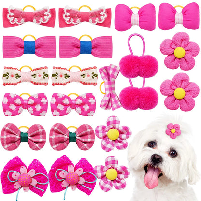 10pcs Sweet Style Dog Bows Puppy Cat Valentine's Day Hair Bowknot Rubber Bands for Dogs Hair Decorate Pet Hair Accessories