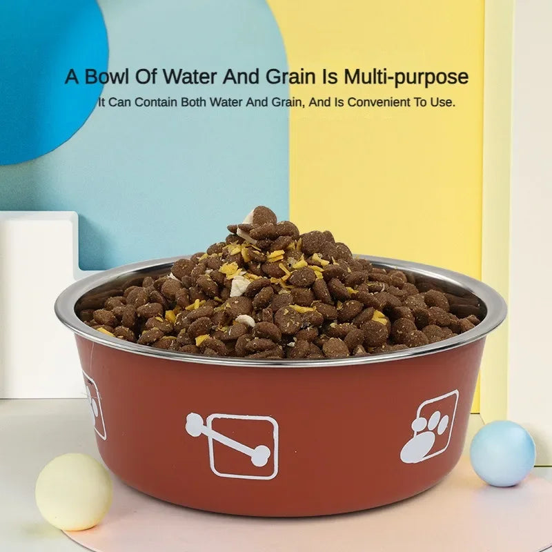 Stainless Steel Pet Bowl Double Layer Thickened Durable Anti-slip Dog Bowl Anti-knock Over Dog Food Bowl Pet Feeder Water Basin