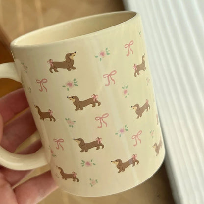 340ML Coffee Mug Cute Dachshund Dog Pattern Ceramic Cup with Handle Coffee Tea Milk Cups Breakfast Water Cup Kitchen Drinkware