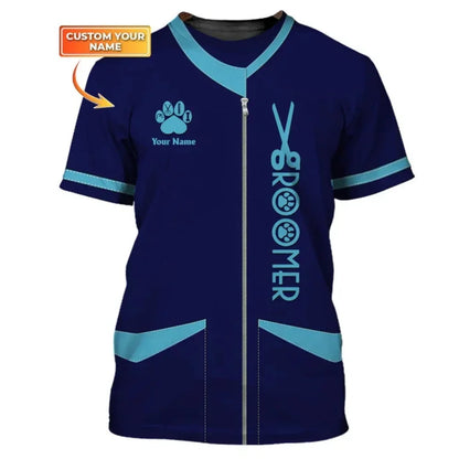 the GROOMER - Dog Grooming Graphic Printed Casual T-Shirts, Pet Groomer Customized Oversized Workwear, EU Size Unisex Pullover