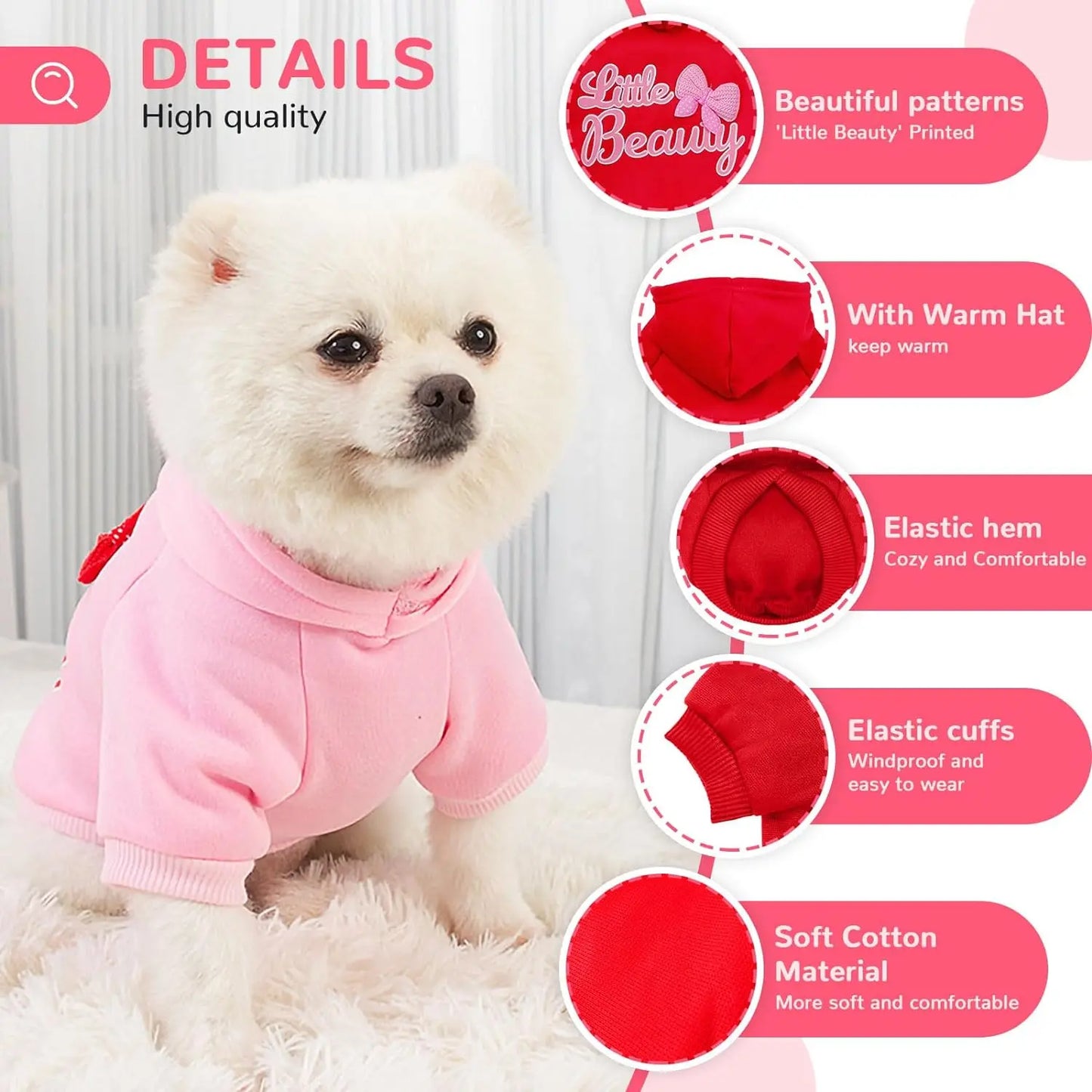 Small Medium Dog Hoodies Fleece-Lined Hooded Sweater, Autumn Winter Dog Clothes Puppy Pullover with  Leash Hole Pet Apparels
