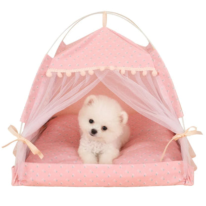 the PRINCESS PUPPY TENT - Pet Dog Tent House, Floral Print Enclosed Cat/Dog Tent Bed, Indoor Folding Portable Comfortable Kitten/Puppy Bed, Kennel for Small Pets
