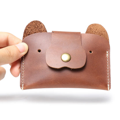 LUOKIR Creative Leather Cartoon Puppy Small Amount of Cash Bag Top Layer Cowhide ID Card Holder Cute Small Card Bag
