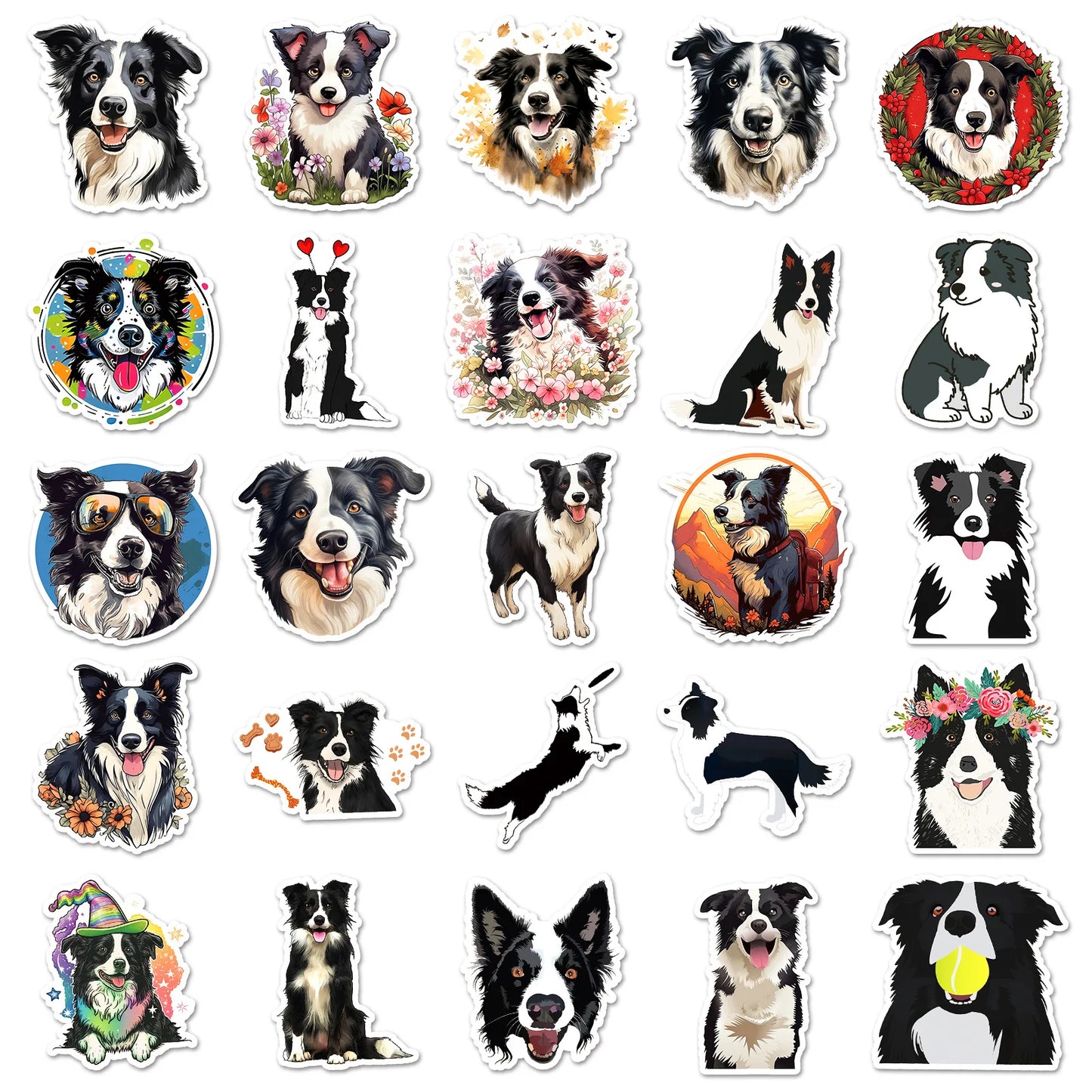10/30/50PCS Cute Border Collie Animals Sticker Kawaii Dog Cartoon Stickers for Kid Travel Luggage Scrapbooking Graffiti Decals