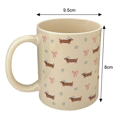 340ML Coffee Mug Cute Dachshund Dog Pattern Ceramic Cup with Handle Coffee Tea Milk Cups Breakfast Water Cup Kitchen Drinkware