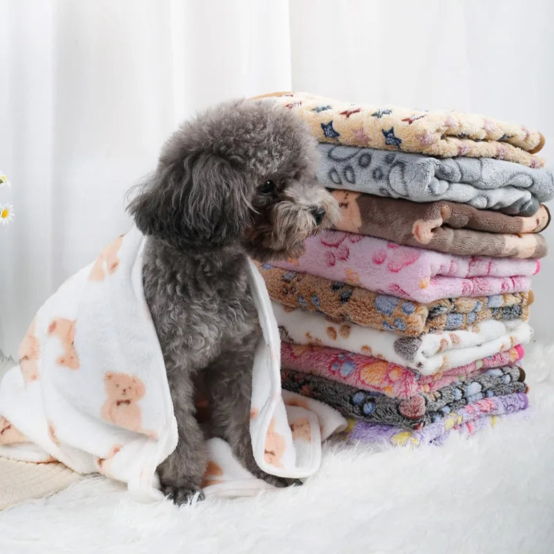 the PAWFLEECE PAWPRINT BLANKET - Soft Fluffy High-Quality Pet Blanket, Flannel Dog Sleeping Blanket, Paw Print Pattern Pet Mat, Warm Comfortable Blanket for Cats/Dogs