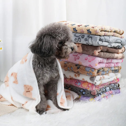 the PAWFLEECE PAWPRINT BLANKET - Soft Fluffy High-Quality Pet Blanket, Flannel Dog Sleeping Blanket, Paw Print Pattern Pet Mat, Warm Comfortable Blanket for Cats/Dogs
