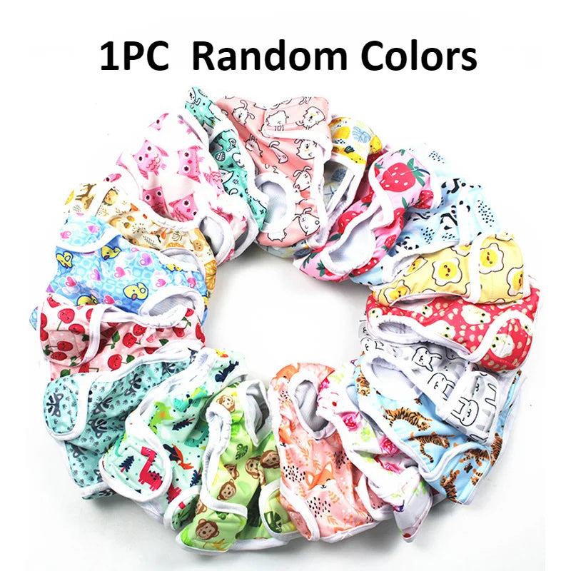 3pcs Set Washable Female Dog Physiological Pants Cute Cartoon Print Dog Diaper Underwear Dog Sanitary Panties Random Colors