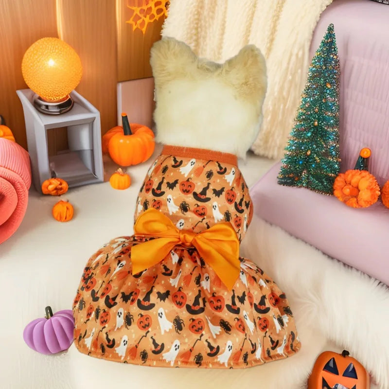 Pet Pumpkin Bat Print Dress Dog Costume Apparel Halloween Dog Clothes Festival Cosplay Puppy Clothes Funny Pumpkin Spider Hats