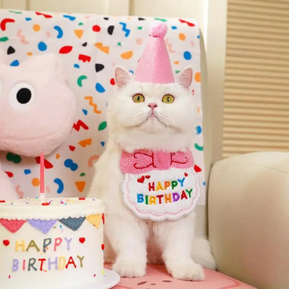 Cute Pet Cat Dog Birthday Scarf Hat Set Cat Birthday Party Supplies For Small Medium Pets Pet Scarf Birthday Hat Accessories
