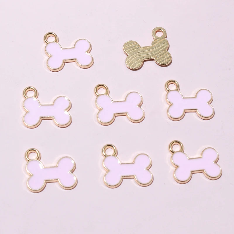 20pcs 12x13mm Enamel Bone Charms Pendant Small Cute DIY Jewelry Making Accessories for Bracelet Earrings Keychains