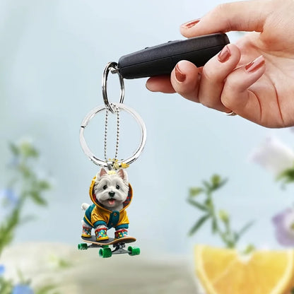 Cartoon Terrier Skateboarding Dog Keychain Cute Puppy Pendant Versatile Charm for Car,Backpacks,Home,Festive Party,Gift & Decor