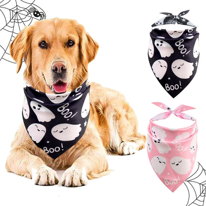 2 Pack Halloween Dog Bandanas Pink Black Ghost Boo Dog Scarf Bibs Triangle Pet Scarf Pet Halloween Bandanas Costumeall Dogs Cats