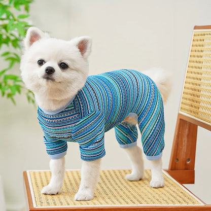 Summer Pet Clothes for Small Dogs Colorful Stripes Dog Jumpsuits Fashion Puppy Rompers Soft Cat Pajamas Pet Overalls Dog Outfits