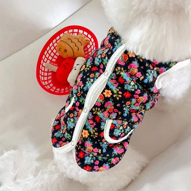 Warm Pet Vest Coat Floral Print Fleece Vest Chiuahua Yorkshire Thick Coat for Small Medium Dog Two-legged Clothes Pet Costume