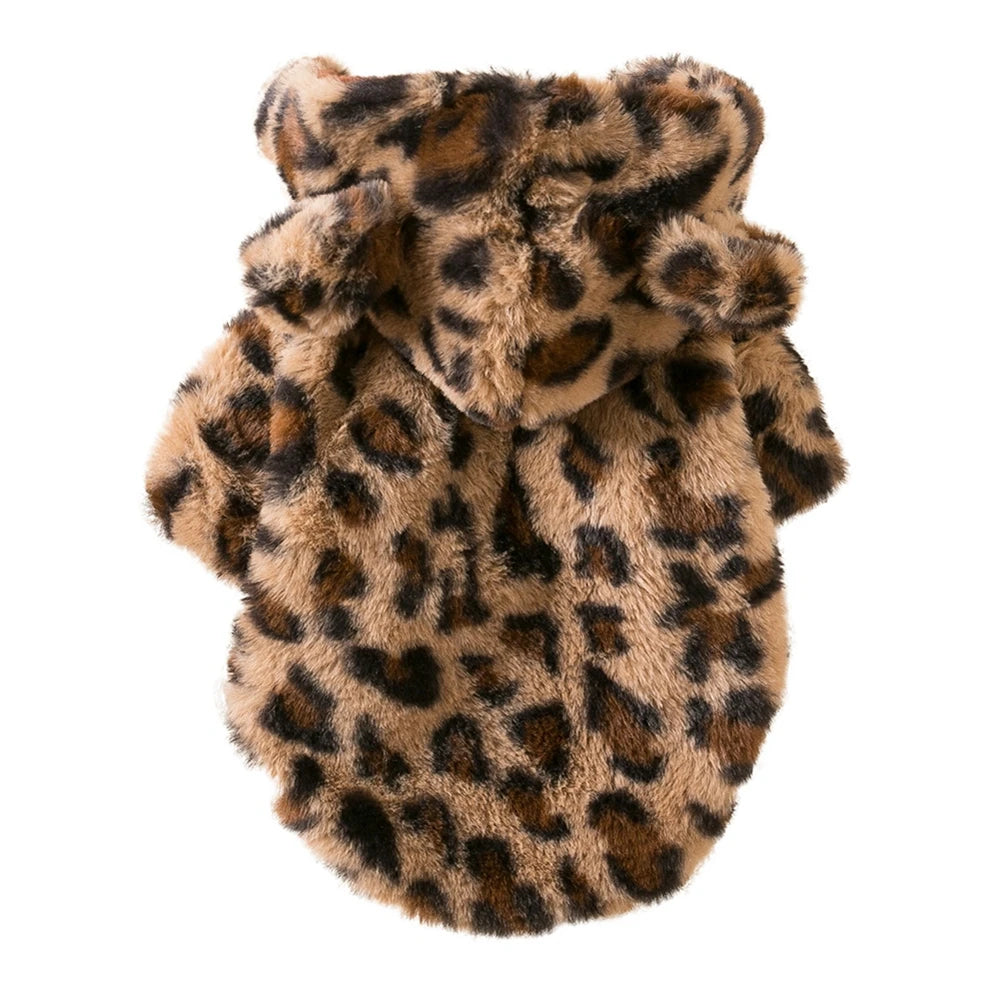 the FELINE & FIDO FASHION HOODIE - Winter Pet Dog Clothes, Warm Fleece Dog Hoodie, Leopard Dog/Coat Jacket, French Bulldog, Clothing for Small Dogs, Pet Costumes