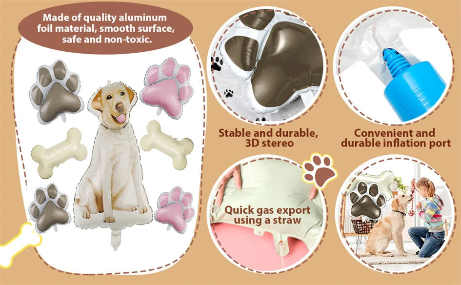 Large Dog Party Balloons Decorations Banner Pet Festivals Party Supplies Paw Bone Foil Balloons Pets Birthday Decorations