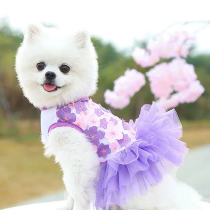 Lace Chiffon Dress for Small Dog Floral Dress Party Birthday Puppy Wedding Dress Summer Cute Costume Clothes for Pet Dogs Cat