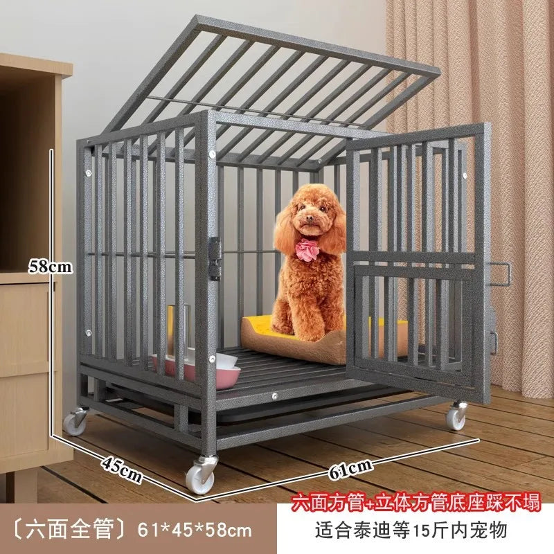 Heavy Duty Dog Cage Large Medium Pet Cage with Toilet Full Square Tube Indoor Dog House