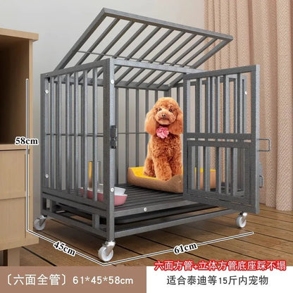 Heavy Duty Dog Cage Large Medium Pet Cage with Toilet Full Square Tube Indoor Dog House