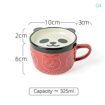 Ceramic Coffee Mug With Lid Japanese Cartoon Animal Pattern Breakfast Cup Mug Milk Cup