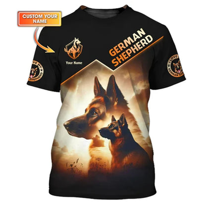 the BEST FRIEND FOREVER - German Shepherd Print T-Shirt for Men, Custom Name O-Neck Short Sleeve Pullover Top, 3D Print Sport Daily Fashion Trend Tee