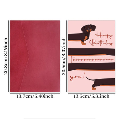 1pc Whimsical Dachshund Dog Happy Birthday Greeting Card With Envelope,For Dog Lovers,Friend,Blank Inside,Party Decor,Gift Card