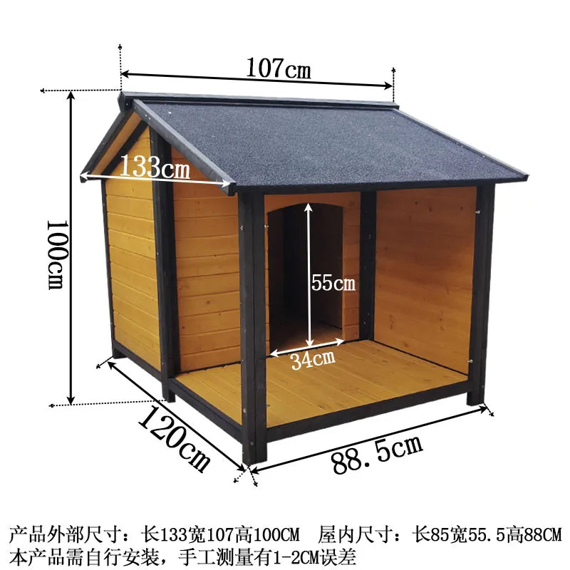 Outdoor dog cage doghouse Solid wood sun protection Rain protection dog kennel doghouse Large medium-sized dog Golden