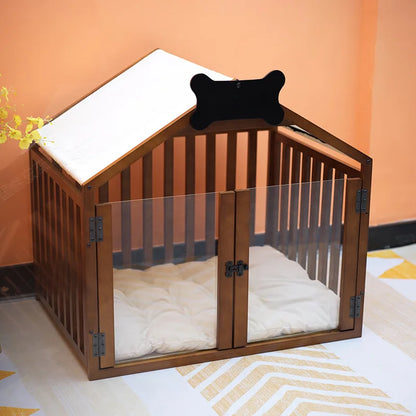 the DOG DAY DOGHOUSE - Premium Quality Sustainable Indoor Dog Crate, Furniture Wood Doghouse with Acrylic Door Latch, Dog Bed & Cage for Pets