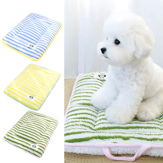 Cozy Flannel Pet Bed Mat - Soft Striped Dog Cat Bed Washable Comfortable Cushion for Small Medium Pets - Stylish Home Decor