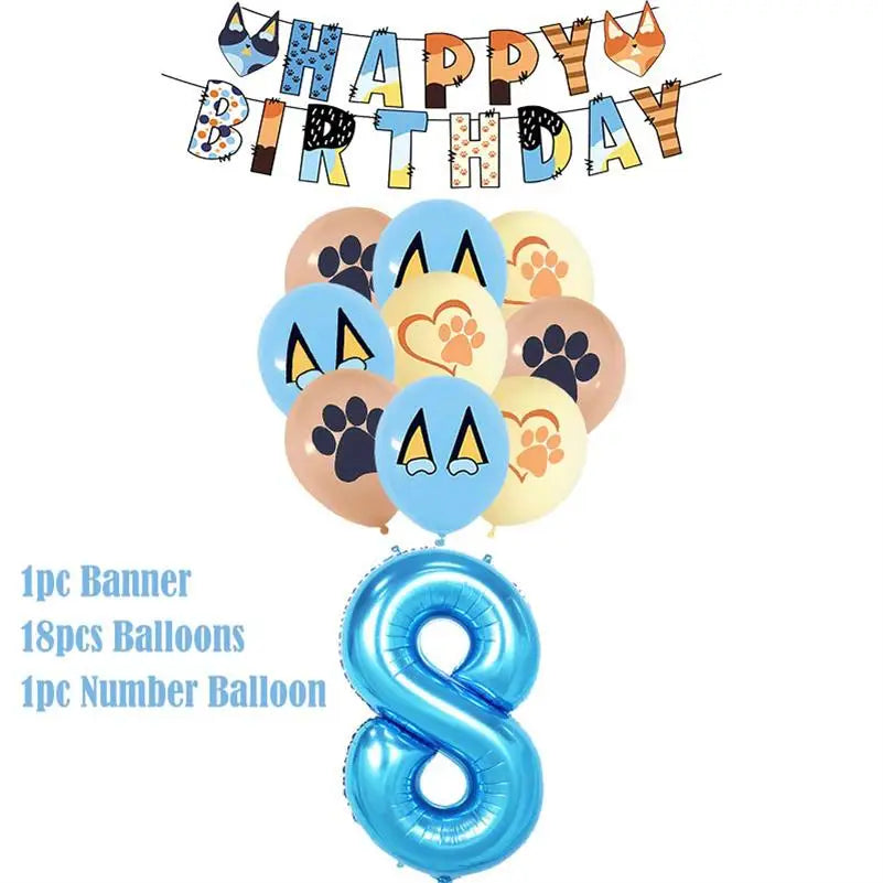 New Cartoon Dog Birthday Party Decoration Setup Boys Children Blue Dogs Party Favor Tableware Plate Napkin Cup Supplies Full Set